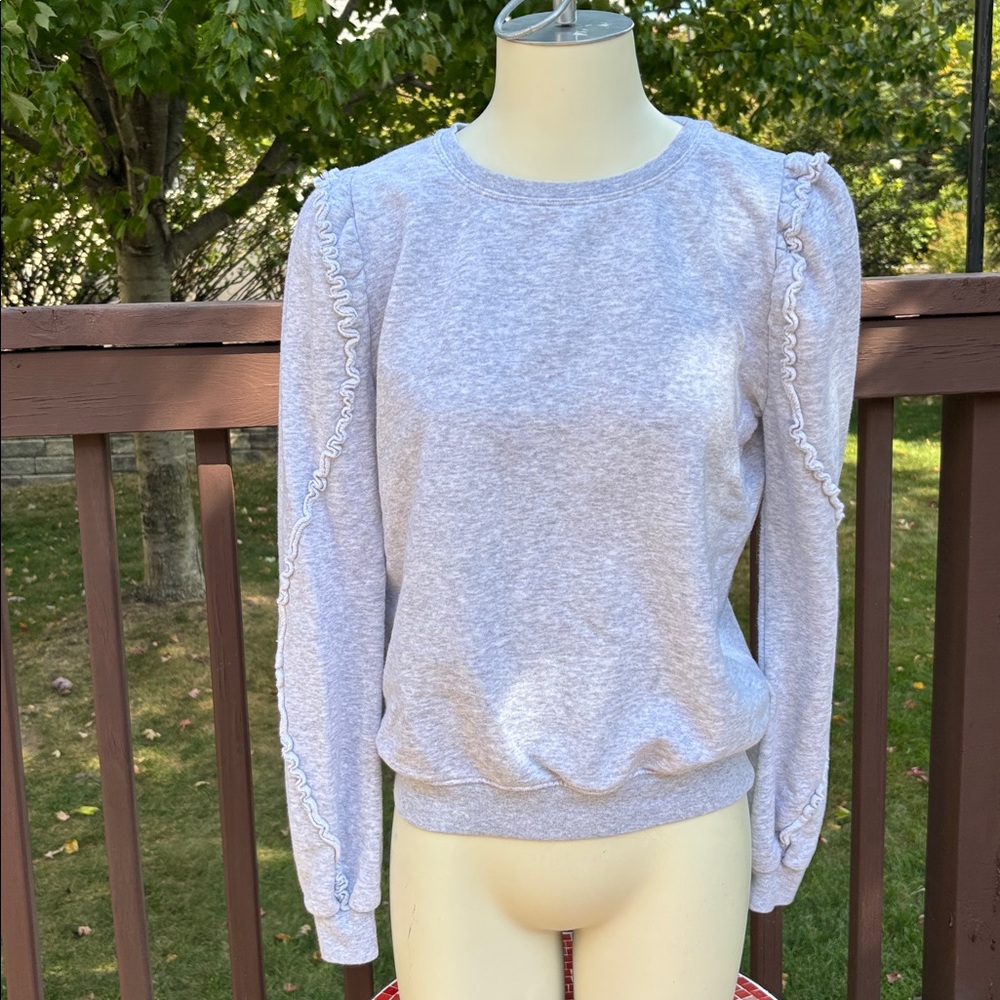 Evereve Light Gray Ruffle Crew Sweatshirt - Picture 2 of 12